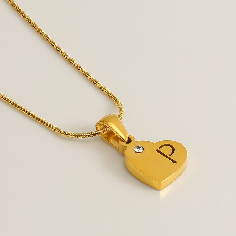 Gold / 1 Piece Simple Series Simple Letter P Stainless Steel 18K Gold Plated Rhinestone Unisex Pendant Necklaces Picture16